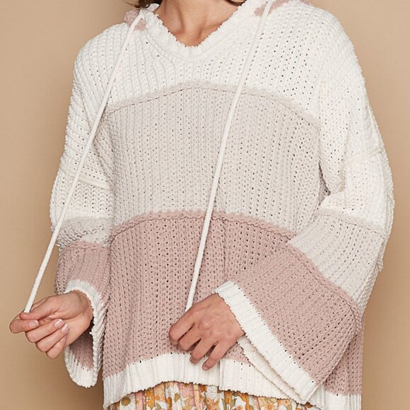 POL Multi Beige Chenille Hoodie Sweater - Picture 2 of 4